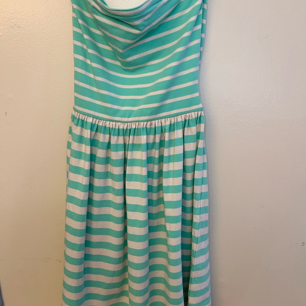 Ocean Drive Green and White Cowl Neck Ruched Sundress